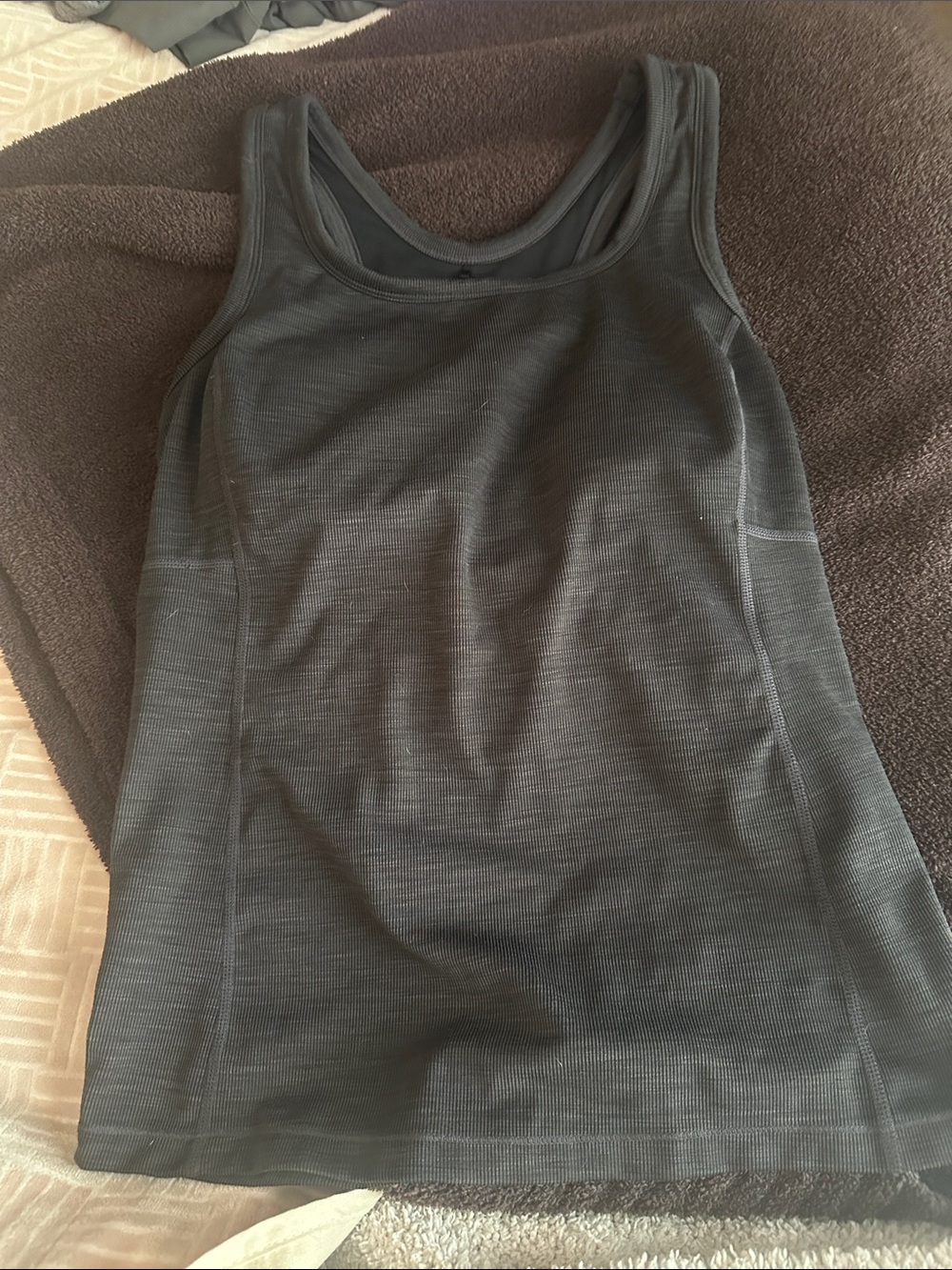 Prana Heather Black bra Tank - Fitted Athletic Style. Medium, EUC, with pads
